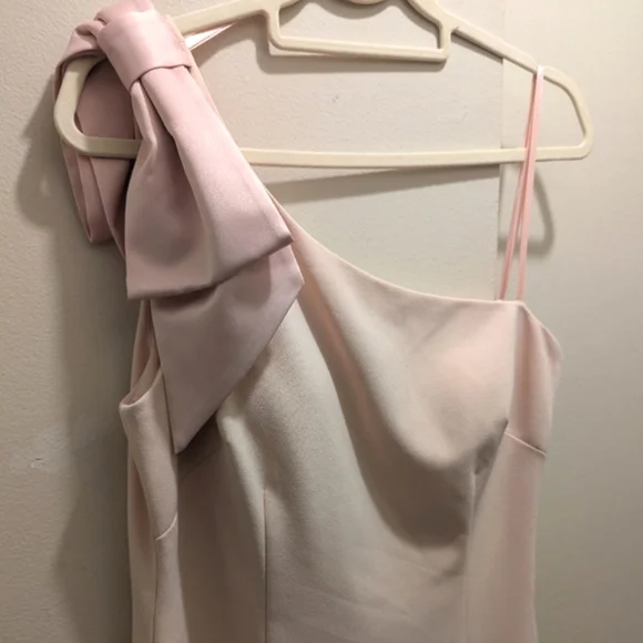 Eliza J One-Shoulder Satin Bow Blush Pink Evening Formal Dress Maxi Gown- 12 - Picture 7 of 16